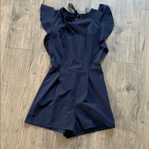Navy Blue Romper Ruffle Sleeves Small